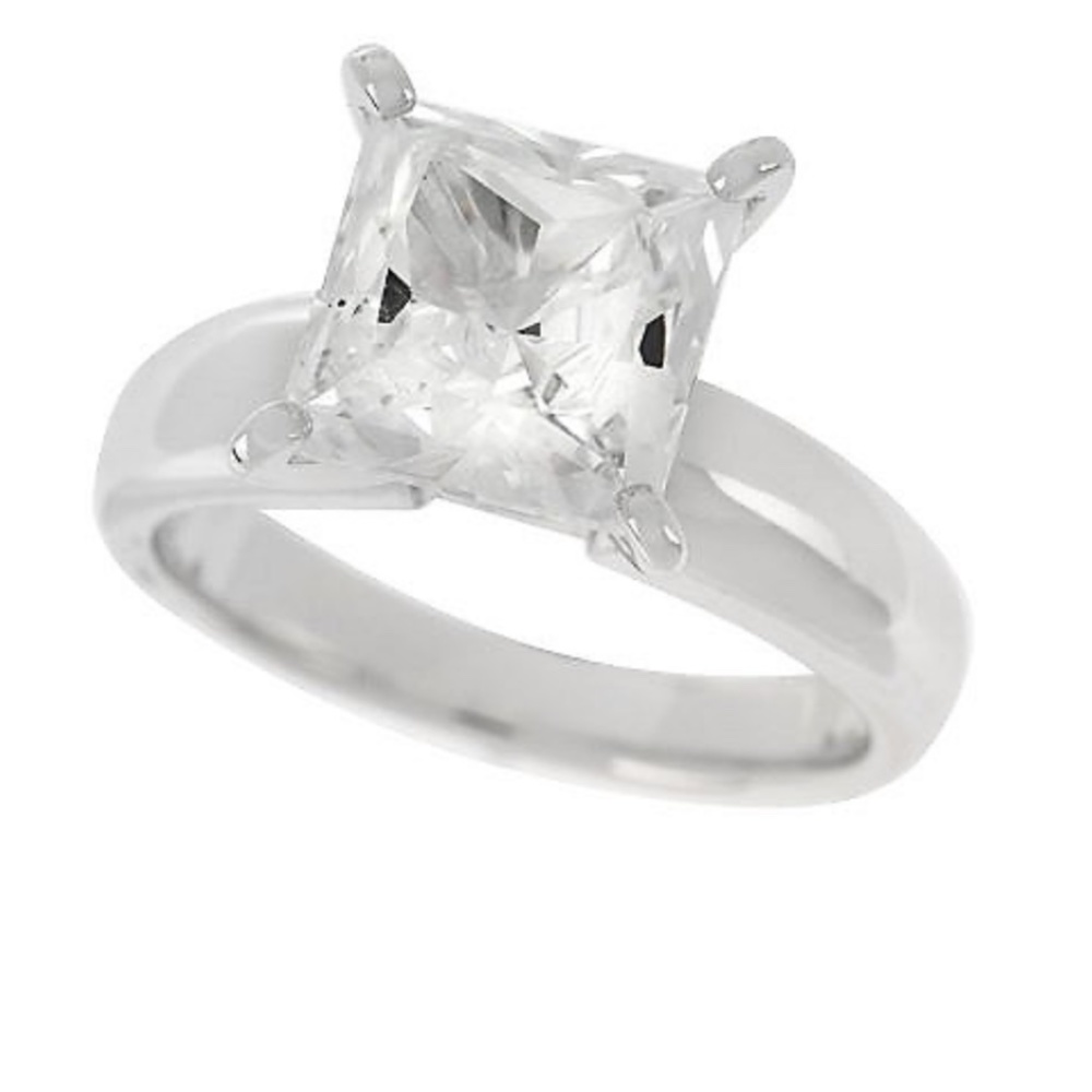 QVC Epiphany Platinum Clad Diamonique 2 ct Princess Solitaire Ring. 0408
